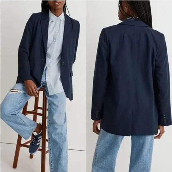 New! Madewell The Larsen‎ Blazer in Drapeweave in navy blue, size S - Picture 1 of 16